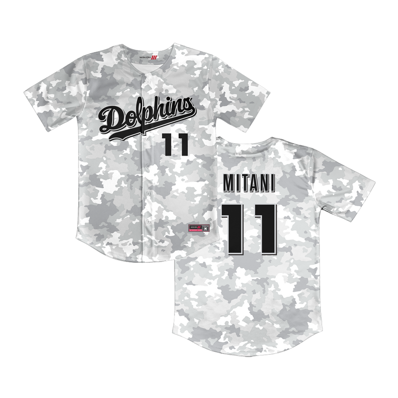 Irvine Dolphins Full Button Silver Camo Jersey (Mitani-11U)