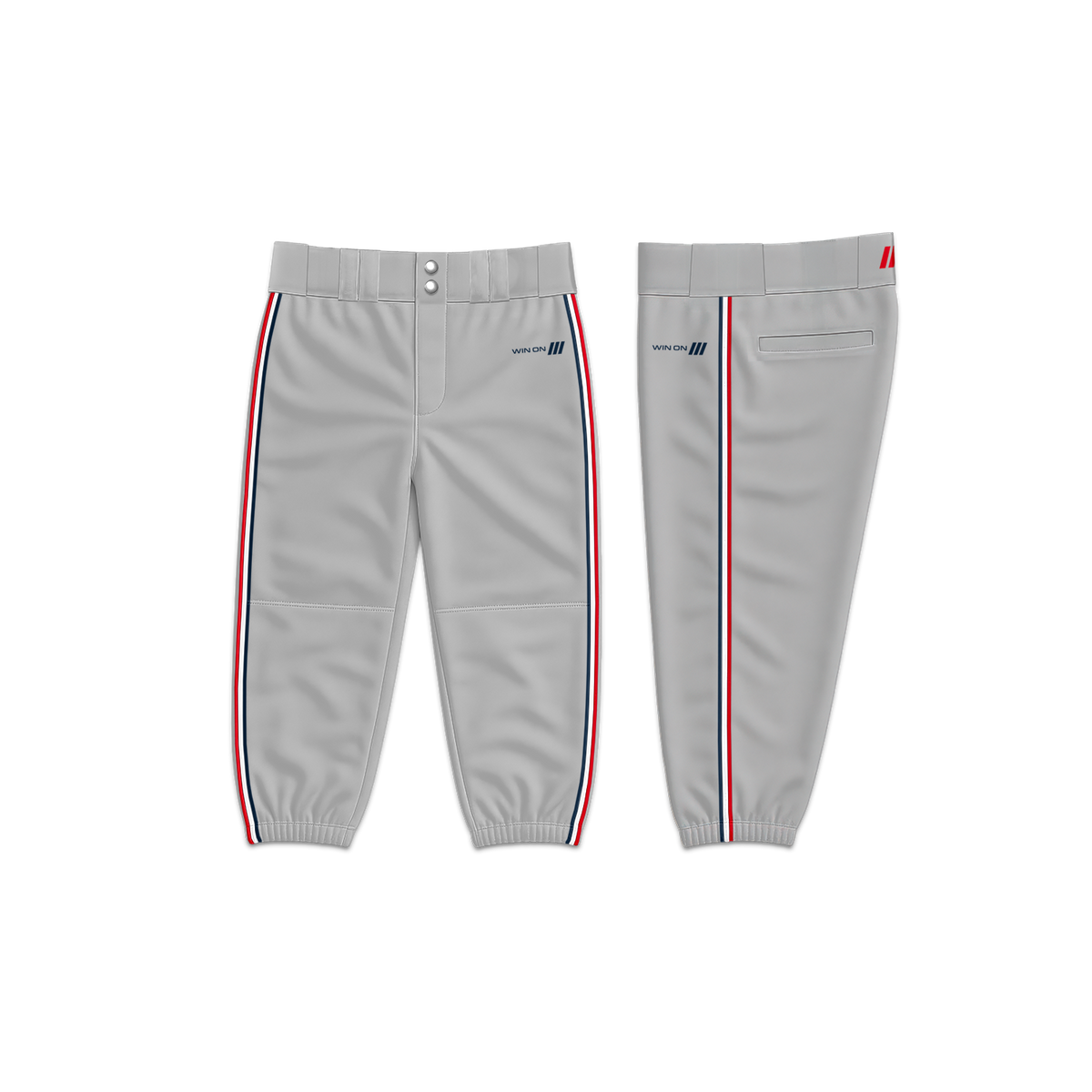 Crush Gray Baseball Pants (Red/White/Navy Piping)