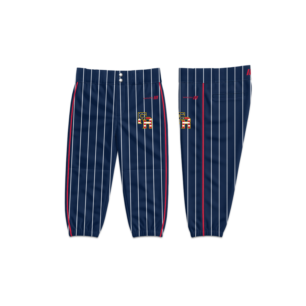 Frozen Rope Navy Pinstripe  Baseball Pants (Red Piping)