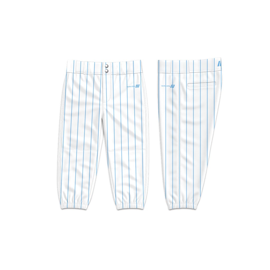 Frozen Rope Pinstripe White Baseball Pants (Light Blue)