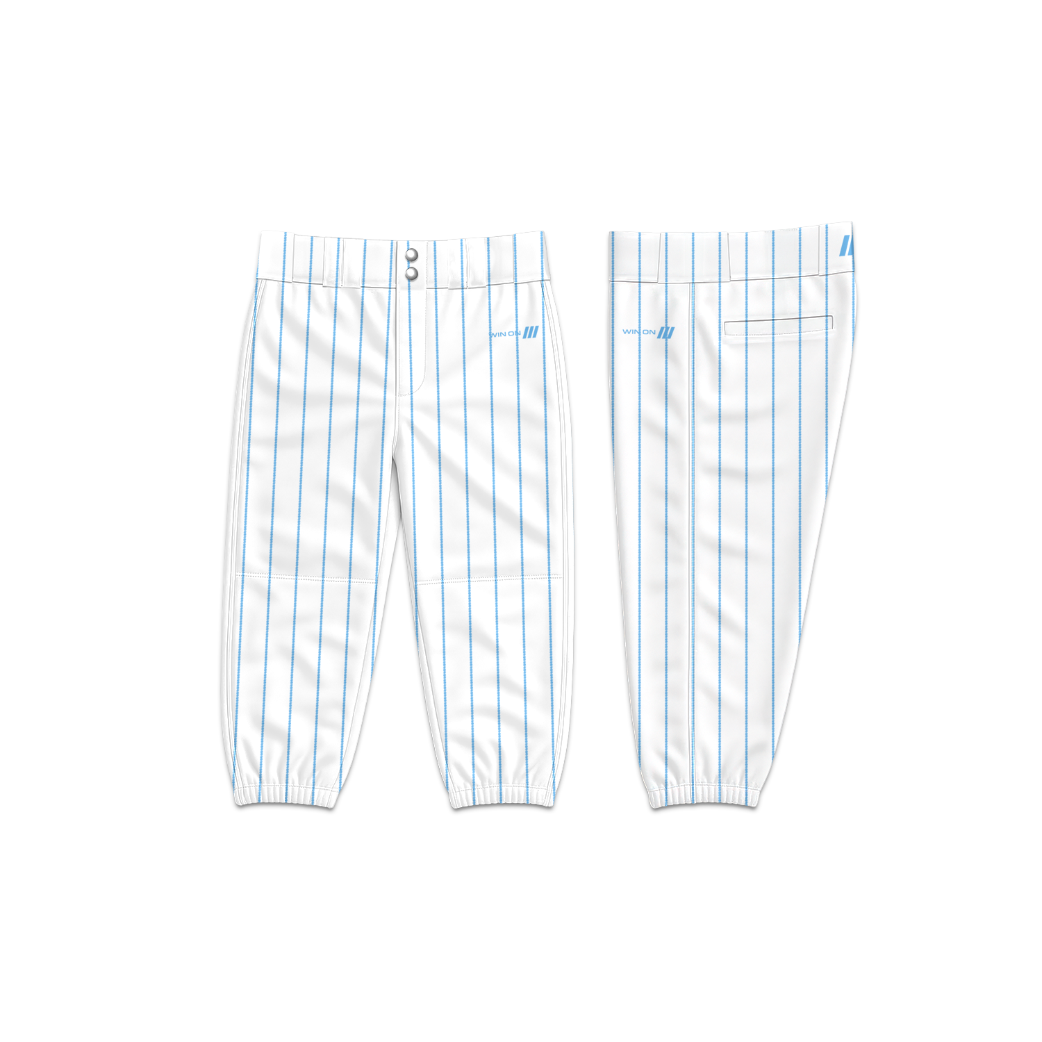 Frozen Rope Pinstripe White Baseball Pants (Light Blue)