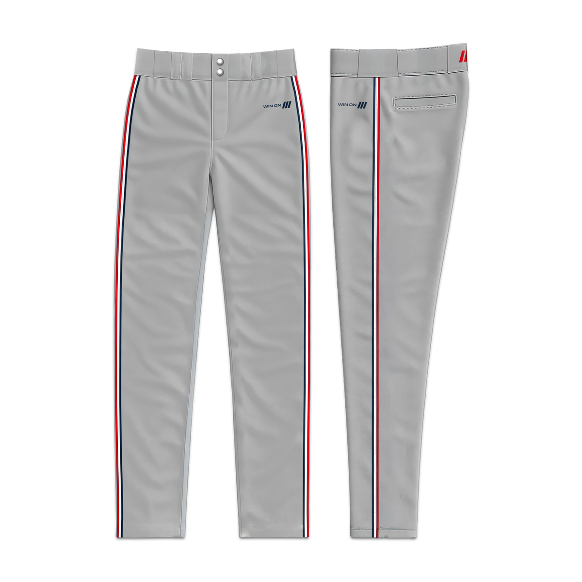 Crush Gray Baseball Pants (Red/White/Navy Piping)