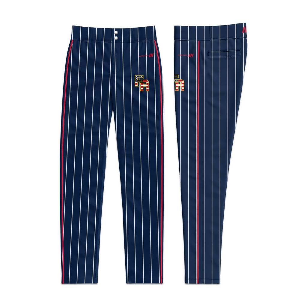 Frozen Rope Navy Pinstripe  Baseball Pants (Red Piping)