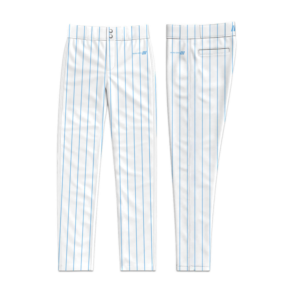 Frozen Rope Pinstripe White Baseball Pants (Light Blue)