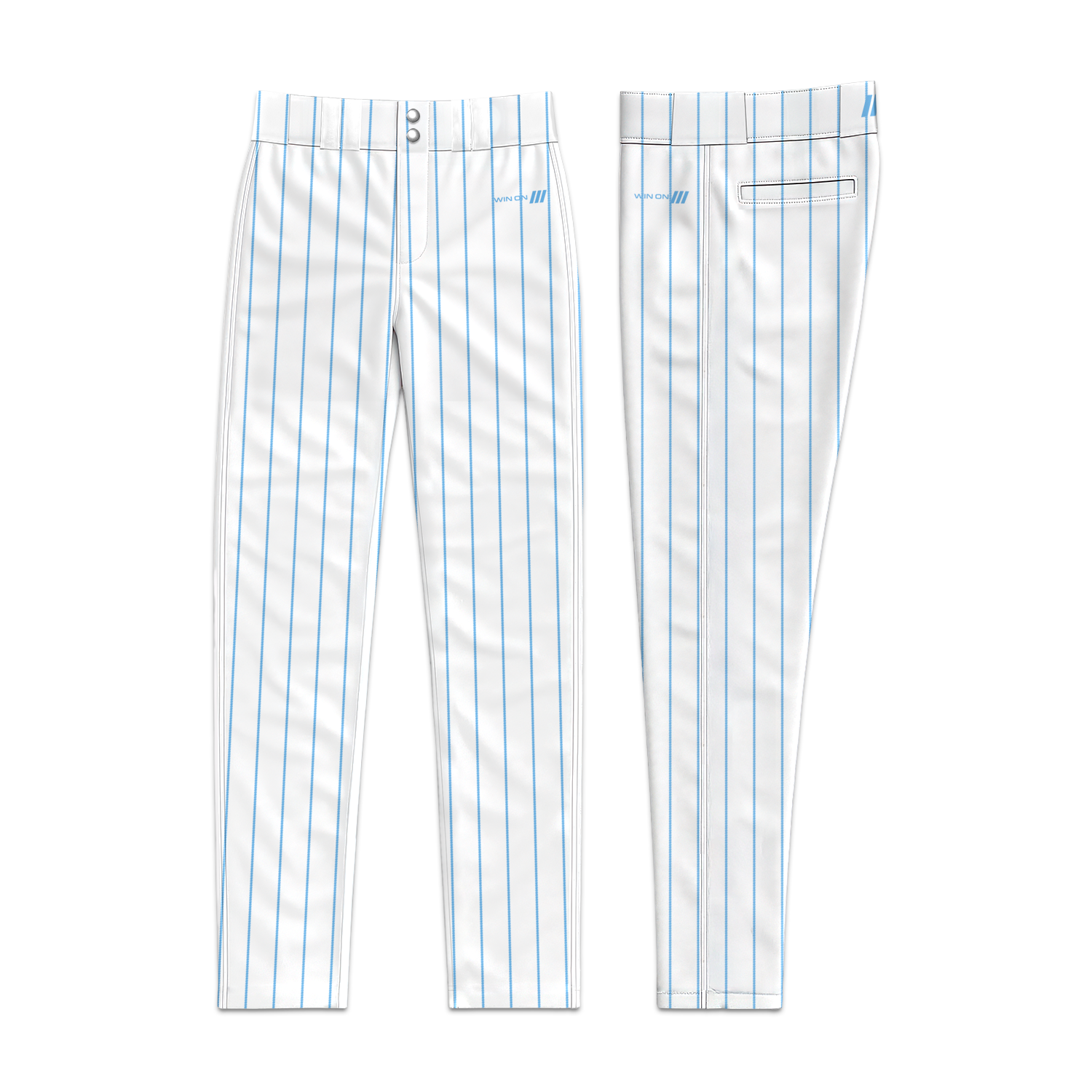 Frozen Rope Pinstripe White Baseball Pants (Light Blue)
