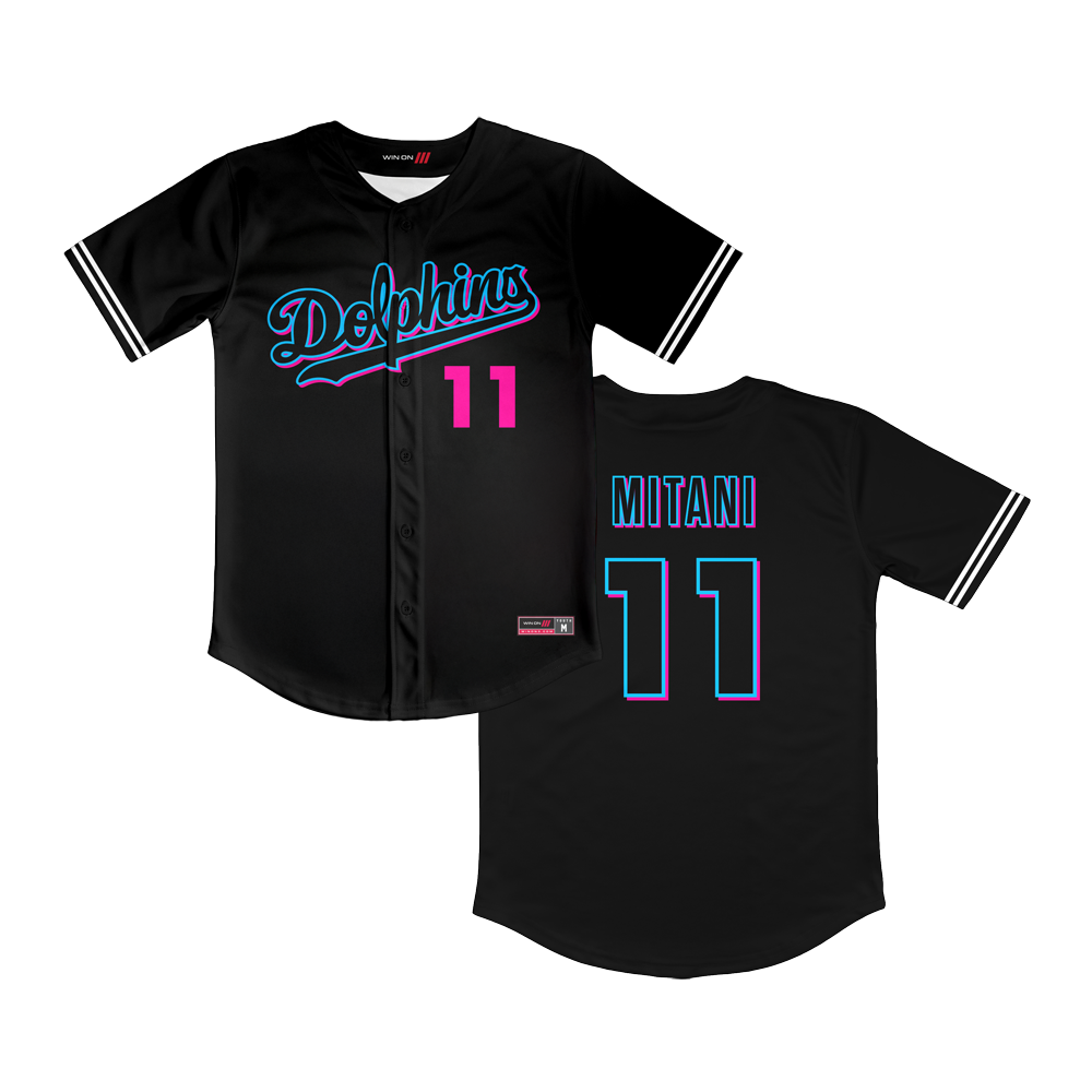 Irvine Dolphins Full Button Black Jersey (Mitani-11U)