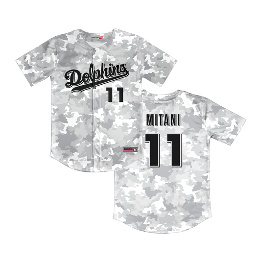 Irvine Dolphins Full Button Silver Camo Jersey (Mitani-11U)