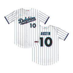 Irvine Dolphins Full Button Navy Pinstripe Jersey