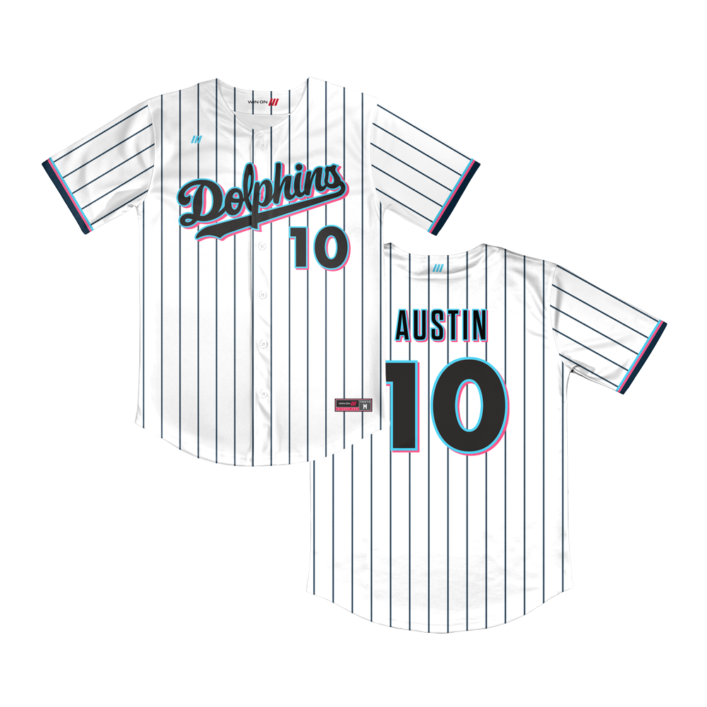 Irvine Dolphins Full Button Navy Pinstripe Jersey