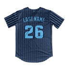 Frozen Rope Full Button Pinstripe Jersey (Navy-Light Blue Logo)