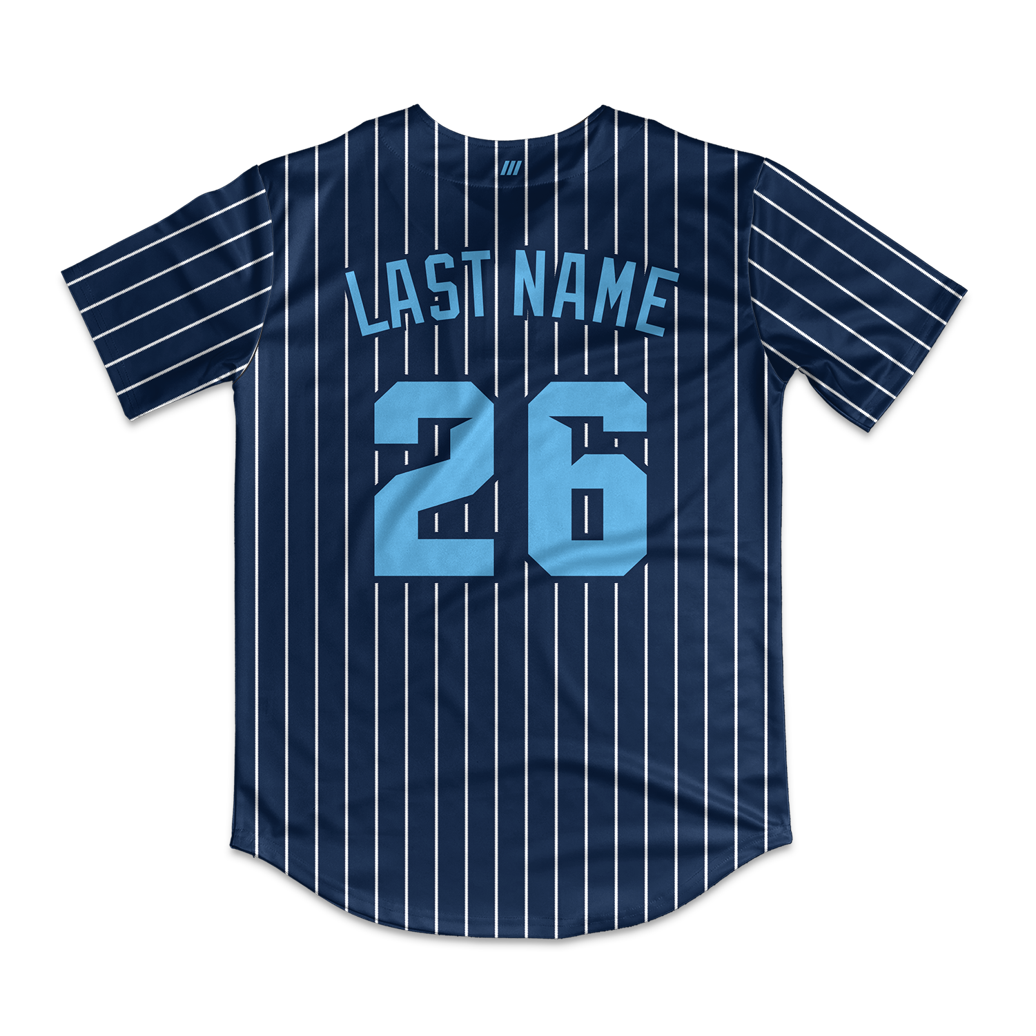 Frozen Rope Full Button Pinstripe Jersey (Navy-Light Blue Logo)