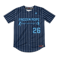 Frozen Rope Full Button Pinstripe Jersey (Navy-Light Blue Logo)