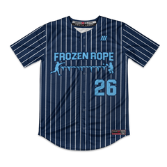 Frozen Rope Full Button Pinstripe Jersey (Navy-Light Blue Logo)