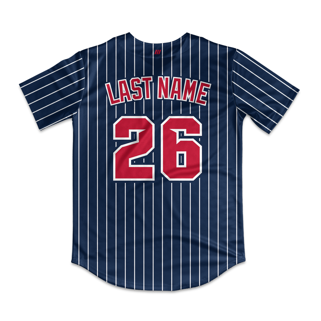 Frozen Rope Full Button Pinstripe Jersey (Red Logo)