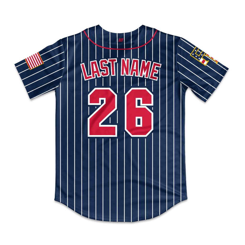 Frozen Rope Full Button Pinstripe Jersey (Red Logo)