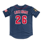 Frozen Rope Full Button Pinstripe Jersey (Red Logo)