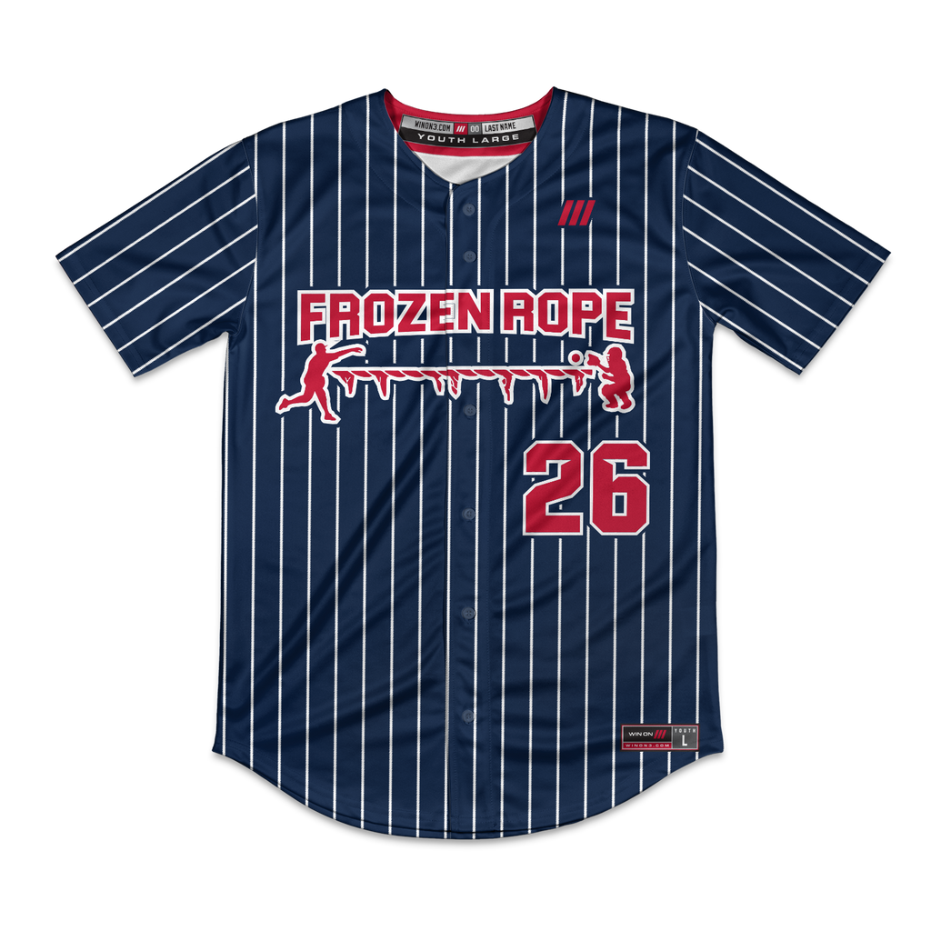 Frozen Rope Full Button Pinstripe Jersey (Red Logo)