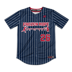Frozen Rope Full Button Pinstripe Jersey (Red Logo)