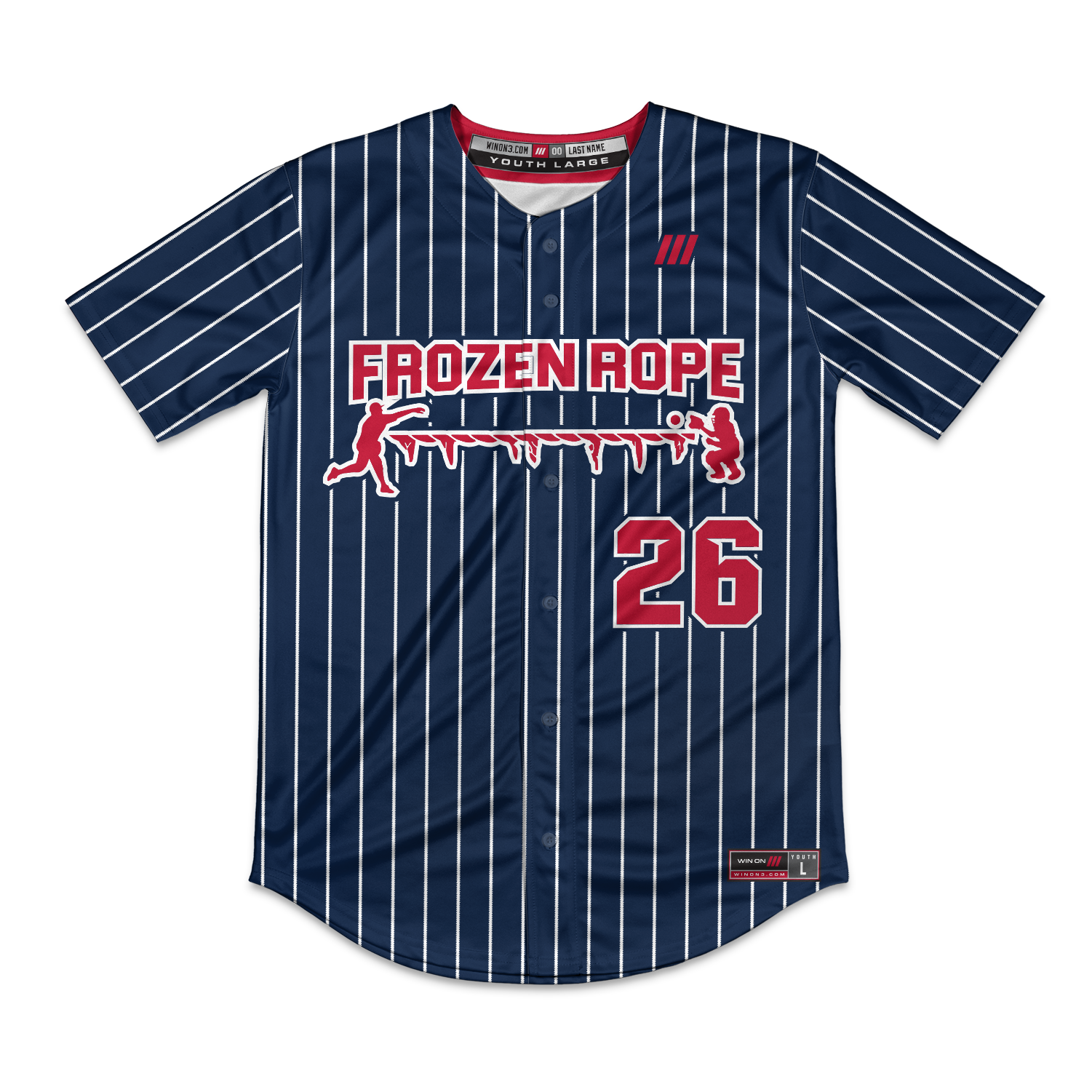 Frozen Rope Full Button Pinstripe Jersey (Red Logo)