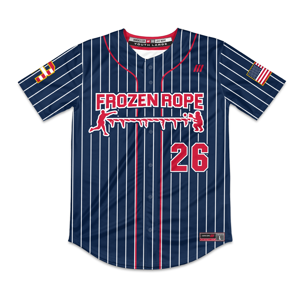 Frozen Rope Full Button Pinstripe Jersey (Red Logo)