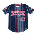 Frozen Rope Full Button Pinstripe Jersey (Red Logo)
