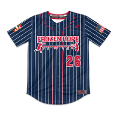 Frozen Rope Full Button Pinstripe Jersey (Red Logo)