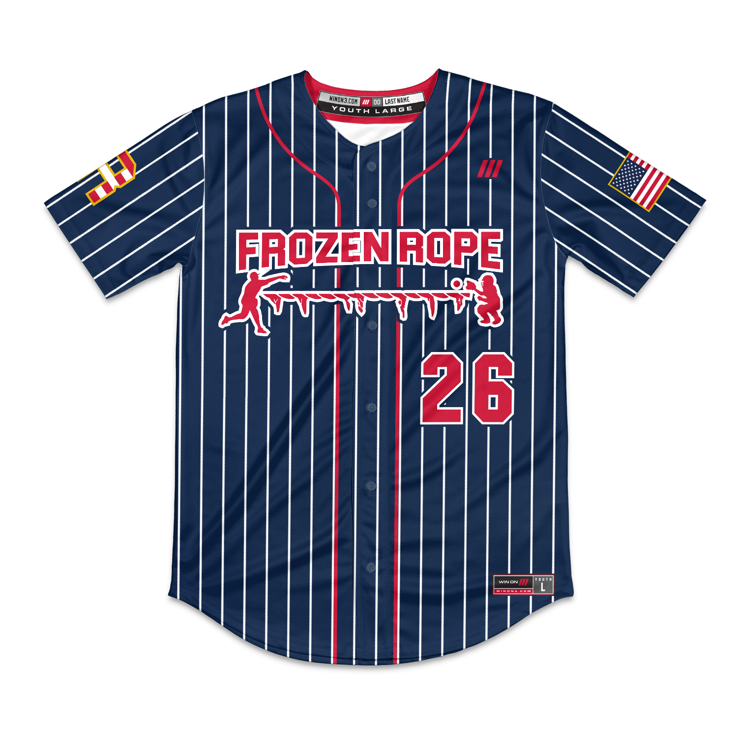 Frozen Rope Full Button Pinstripe Jersey (Red Logo)
