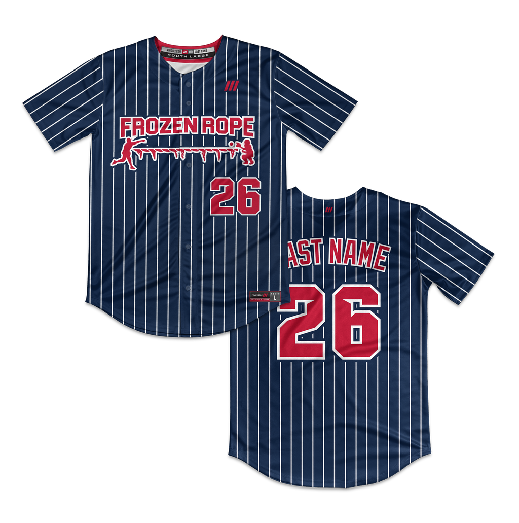 Frozen Rope Full Button Pinstripe Jersey (Red Logo)