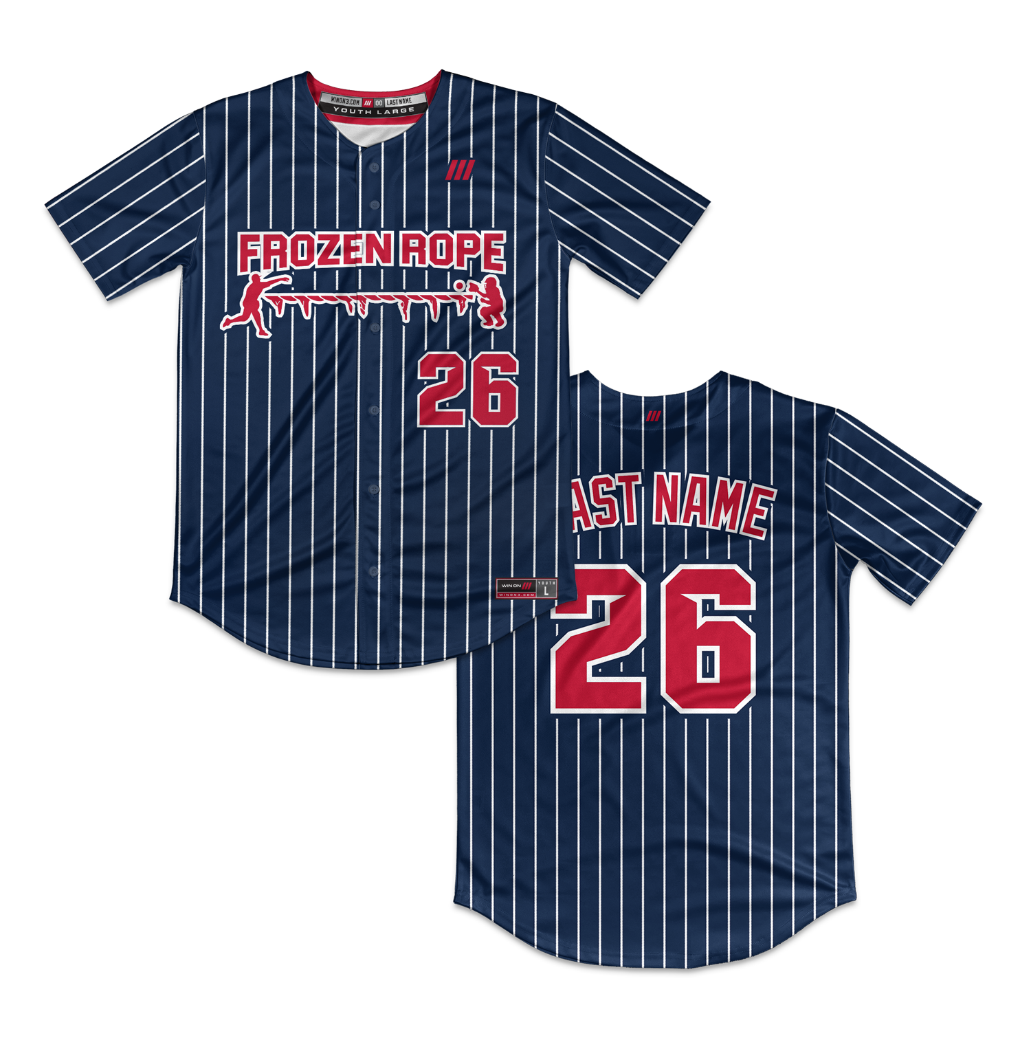 Frozen Rope Full Button Pinstripe Jersey (Red Logo)
