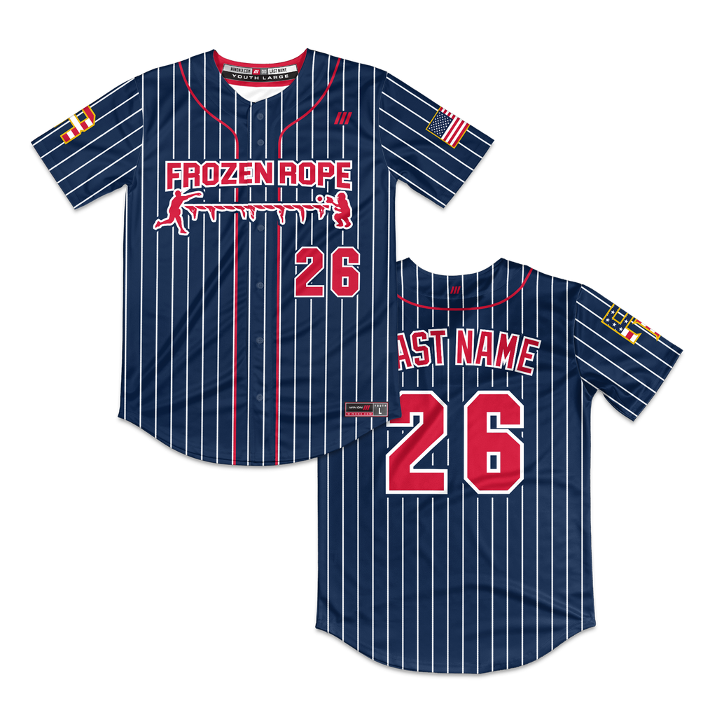 Frozen Rope Full Button Pinstripe Jersey (Red Logo)