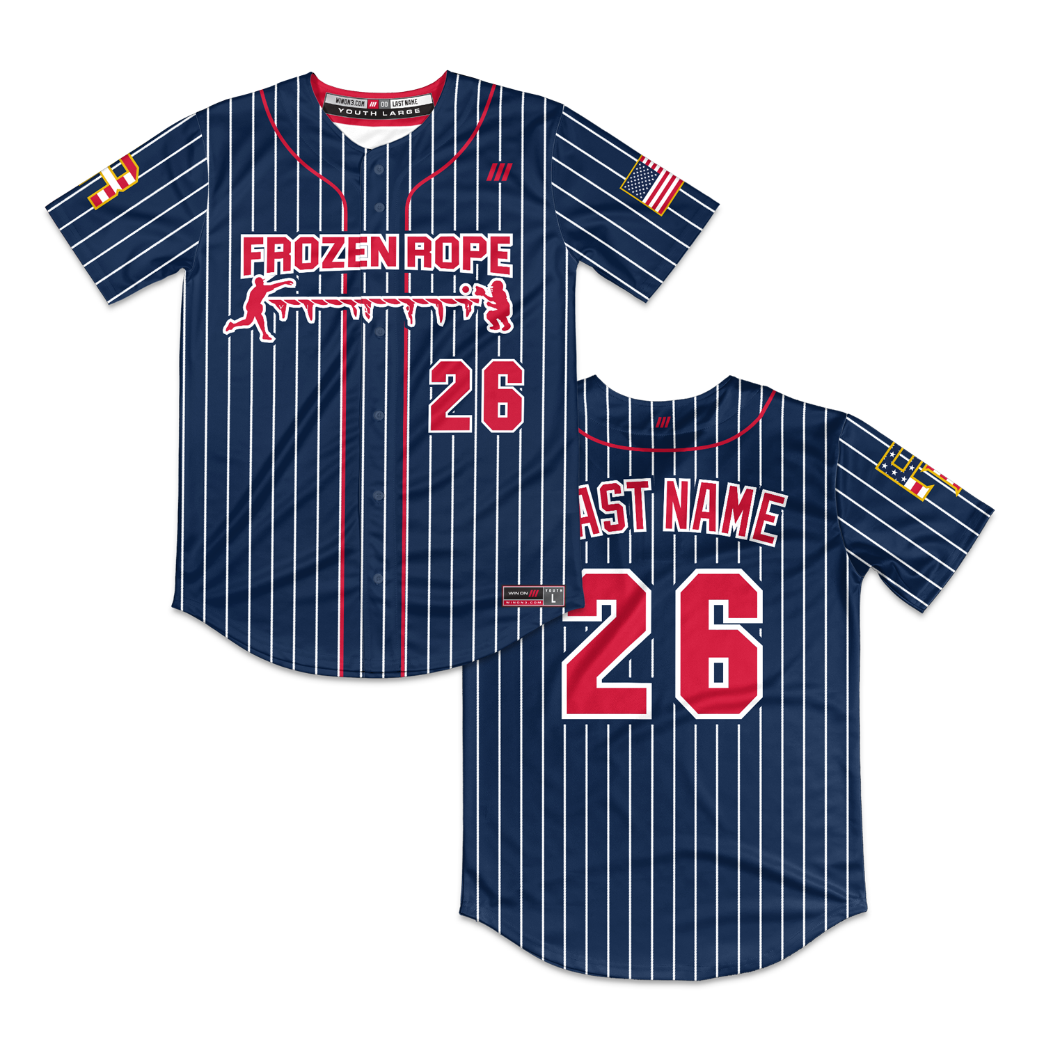 Frozen Rope Full Button Pinstripe Jersey (Red Logo)