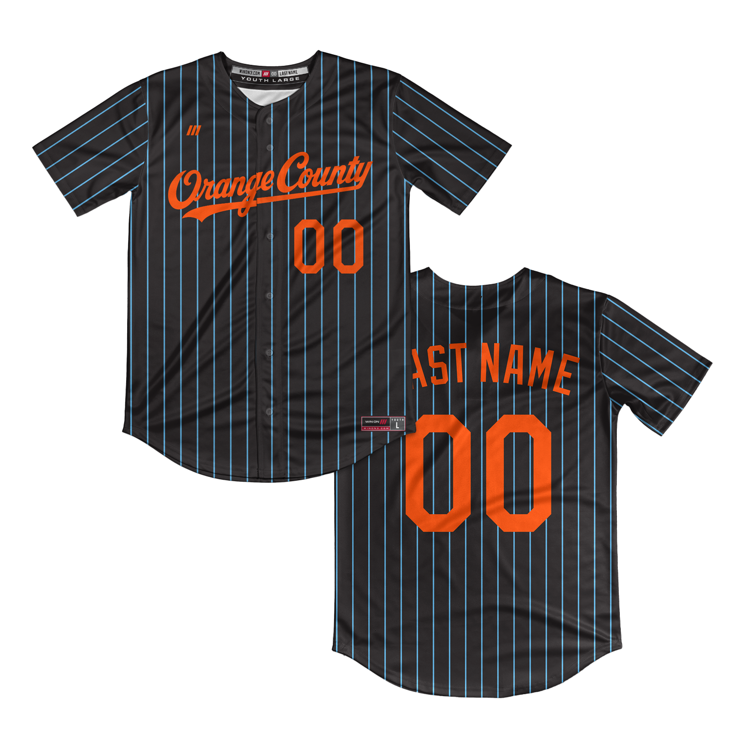 O's Full Button Jersey (Black Pinstripes)
