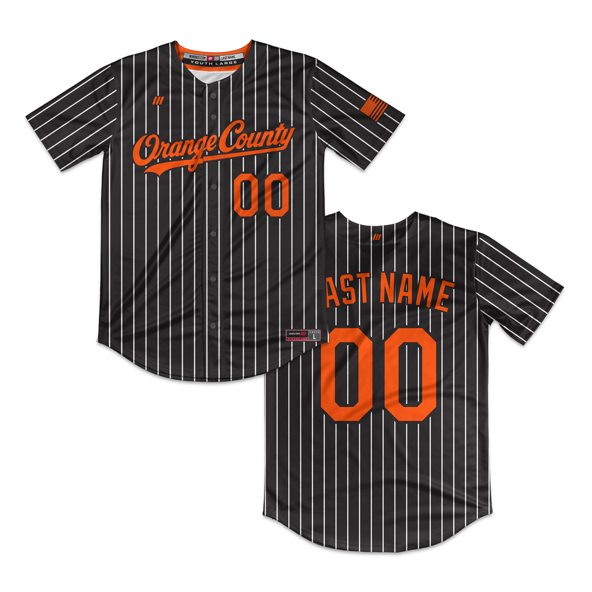 O's Full Button Jersey (Black/White Pinstripes)
