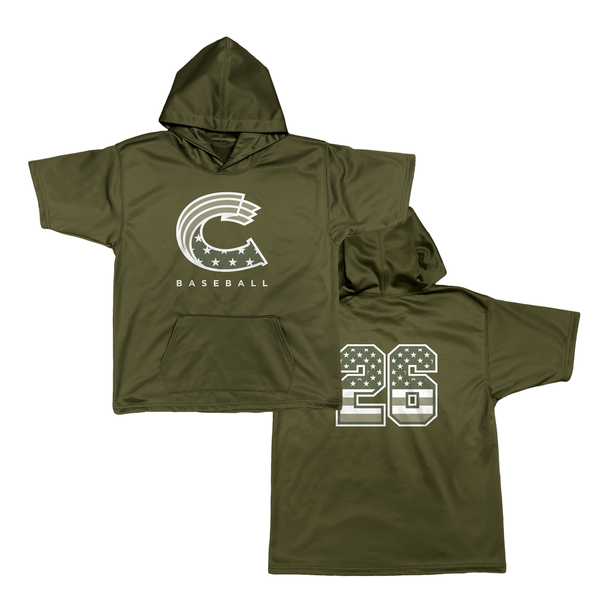 Crush Short Sleeve Poly Fleece Hoodie (Military Green)